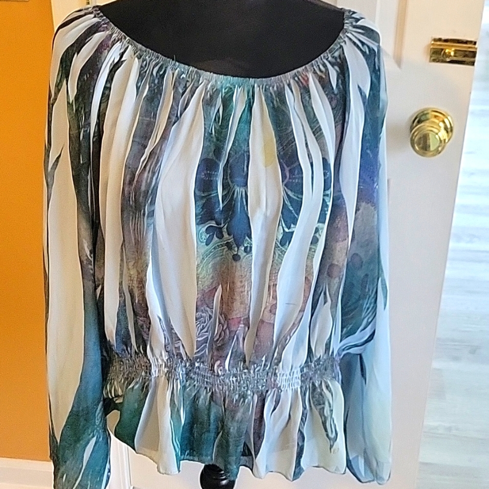 Women blouse,Sheer  light blue